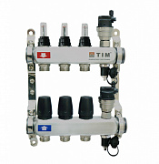TIM Коллектор с расходомерами KCS012 1&quot; х 12 выходов из нерж. стали(без кранов) для теплого пола