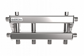 GIDRUSS Двухтрубный коллектор MKSS-40-3D (вход G ¾˝, 3 контура), нерж. сталь.